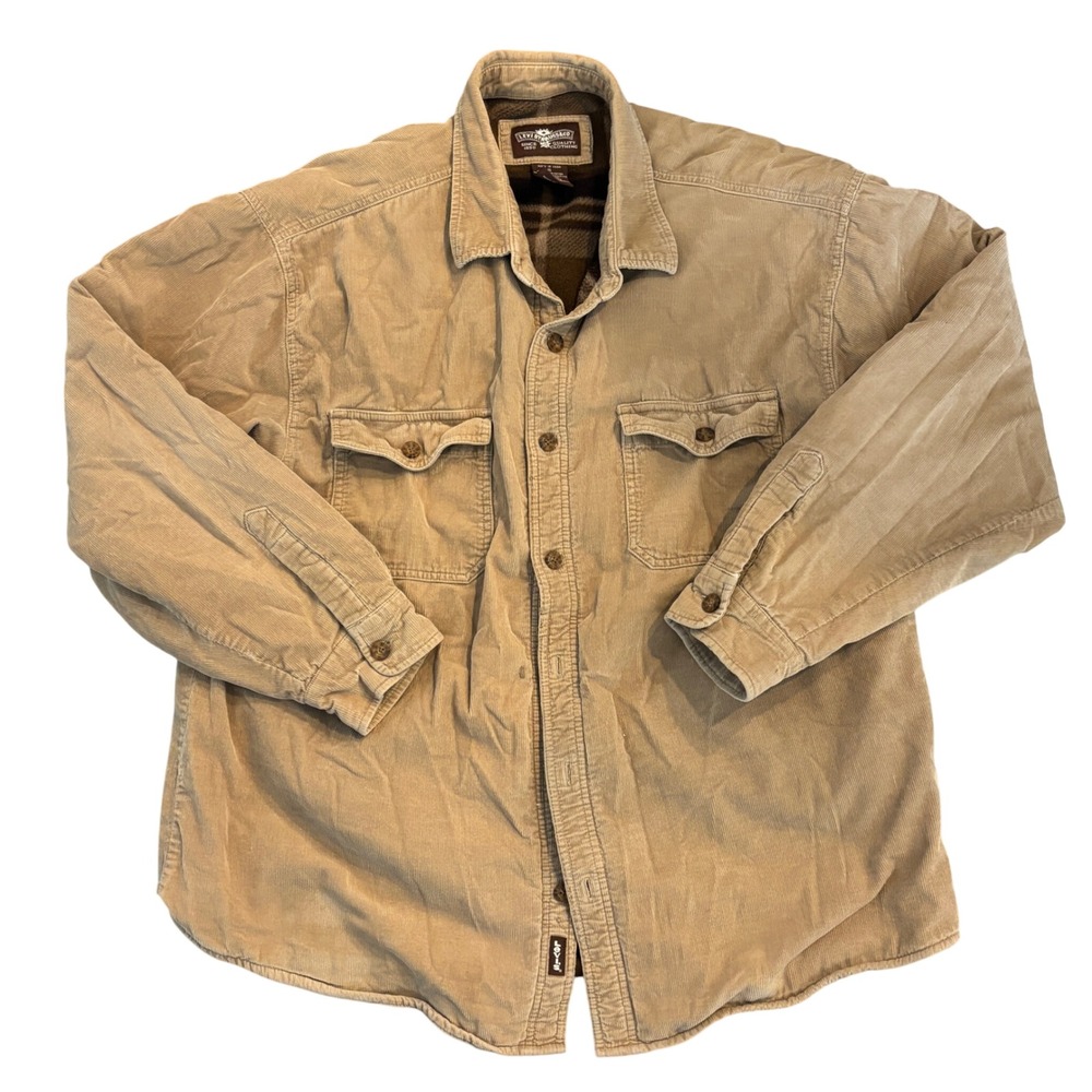 Levi's Corduroy Shirt Jacket XL Tan Plaid Fleece Lined Button Down
